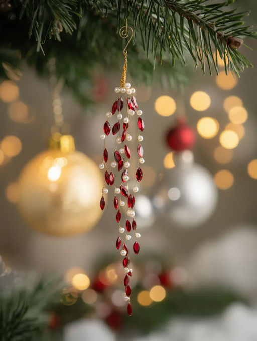 Украшение декоративное, 45 см, подвесное, акрил/металл, красно-белое, Жемчуг, New year