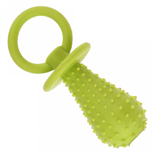 Игрушка для собаки "Пустышка" 9,5х3х3см, полипропилен, с шипами, цвета микс (салатовый, темно-розовый, синий), "Пэт тойс (Pet toys)" (Китай)