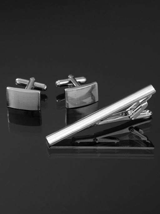 Набор мужской Запонки + Зажим для галстука классика, цвет серебро