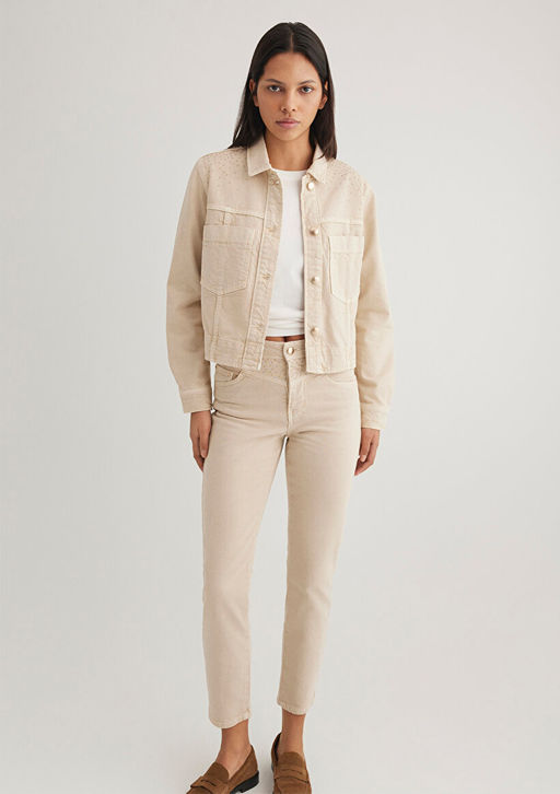 Tanya Gold Premium Tasl? Krem Jean Ceket - Mavi фото 2