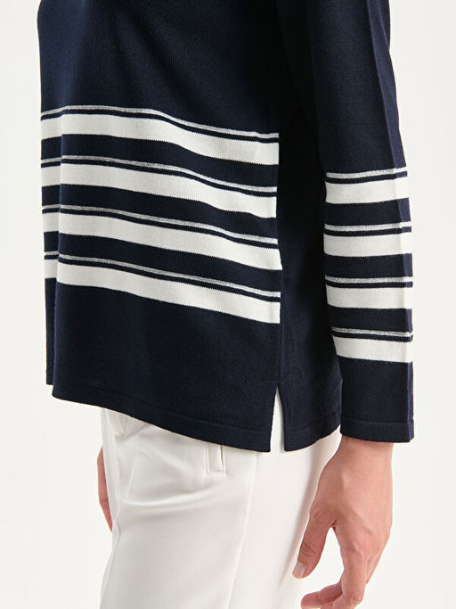 Bisiklet Yaka ?izgili Kad?n Triko Kazak