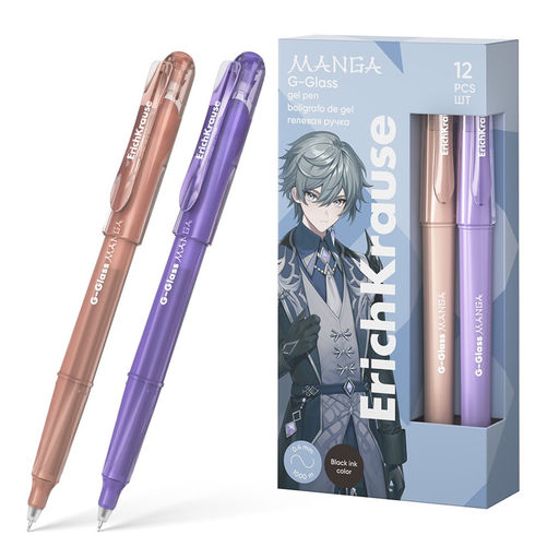 Цена за 2 шт. Ручка гелевая ErichKrause "G-Glass Stick Manga" (61306) черная, 0.5мм, игольчатый стержень, трехгранная