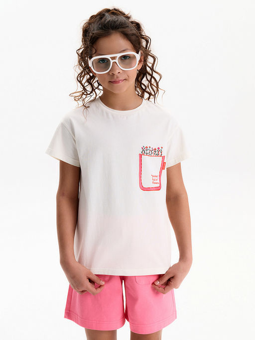 PELICAN, футболка для девочек, Молочный  фото 4