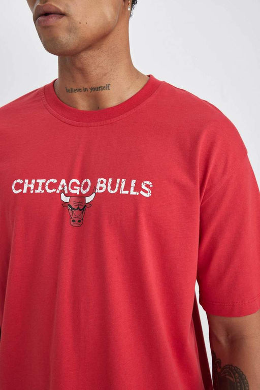 DeFactoFit Футболка свободного кроя с круглым вырезом и короткими рукавами NBA Chicago Bulls  фото 9