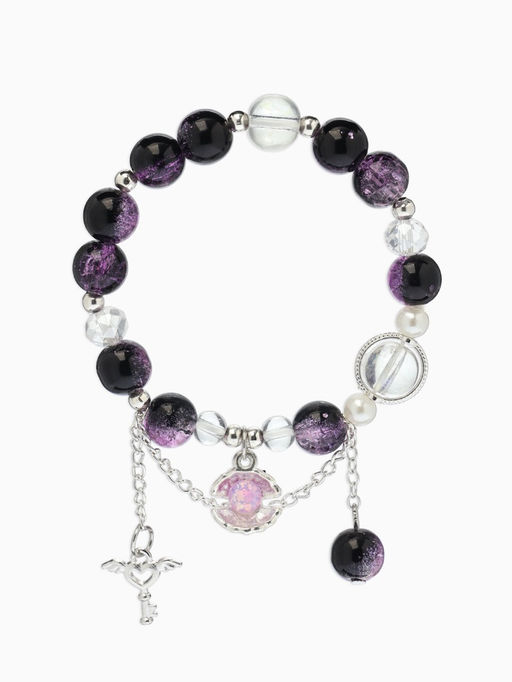 Браслет с подвесками «Сахарный» ракушка, шар №10/8, d=6 см, чёрно-фиолетовый в серебре