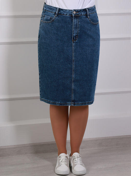 Джинсовая юбка прямая больших размеров - Almond фото 4