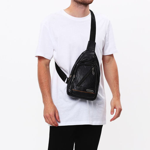 Сумка слинг мужская, искусственная кожа, отверстие для наушников, цвет чёрный - Simaland фото 6