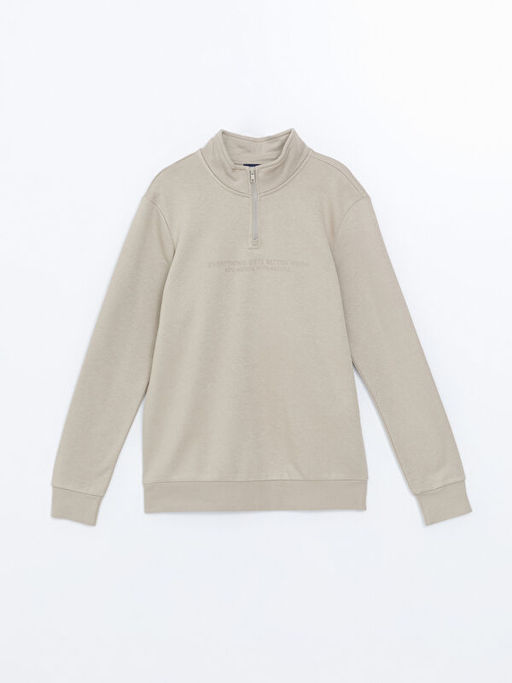 Dik Yaka Uzun Kollu Bask?l? Erkek Sweatshirt