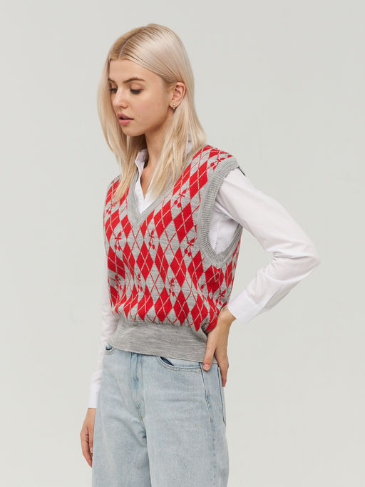 Жилет женский BY222-14070. 386/58653 св.серый меланж/красный