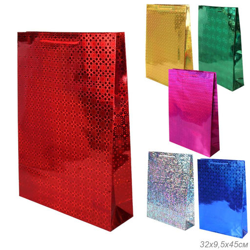 Цена за 12 шт. Пакет подарочный 32х45х9,5 голография / GW-115 /уп 12/480/плотность бумаги 128г/м2 микс