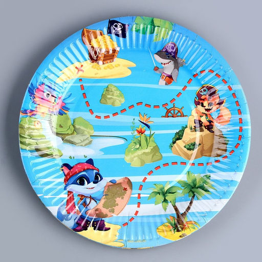 Набор бумажной посуды Сокровище пиратов: 6 тарелок, 6 стаканов - Страна карнавалия фото 6
