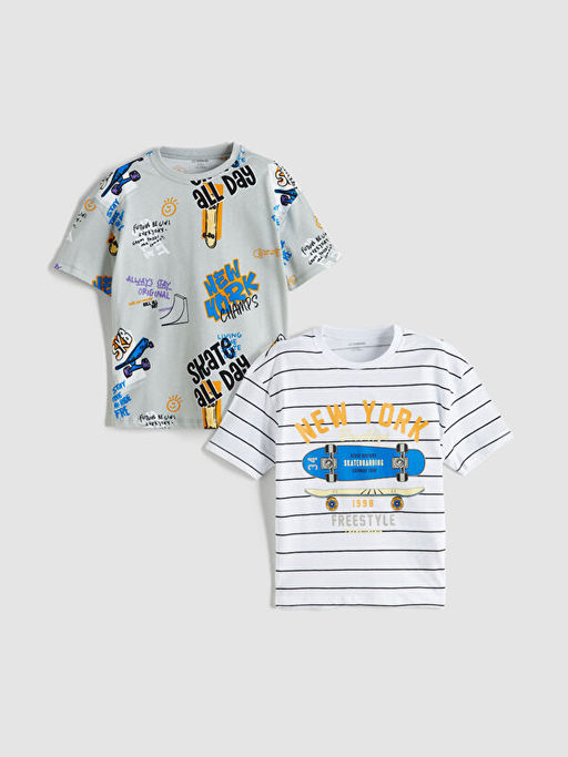 Bisiklet Yaka ?izgili Erkek ?ocuk Ti??rt 2li