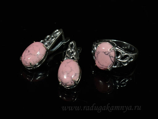 Кольцо Серьги кахолонг (имитация), цв.розовый размер 19