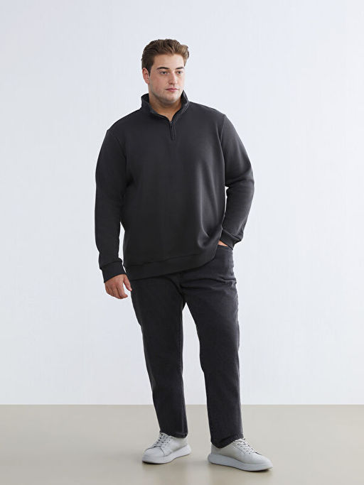 B?y?k Beden Dik Yaka Erkek Sweatshirt