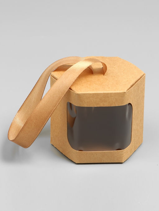 Цена за 5 шт. Коробка подарочная шестигранная, с окном, крафт, 12,5 х 7 х 7 см