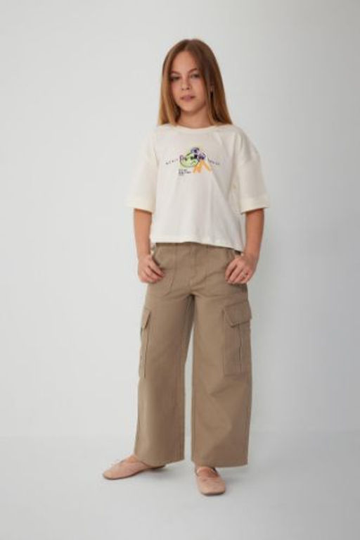 K?z Cocuk Wide Leg Kargo Genis Bol Paca Pamuklu Pantolon