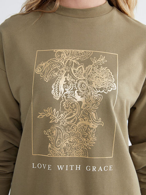 Bask?l? Oversize Kad?n Sweatshirt Tunik