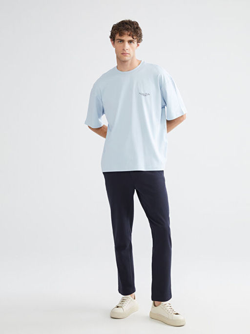 Bisiklet Yaka Bask?l? Penye Erkek Ti??rt