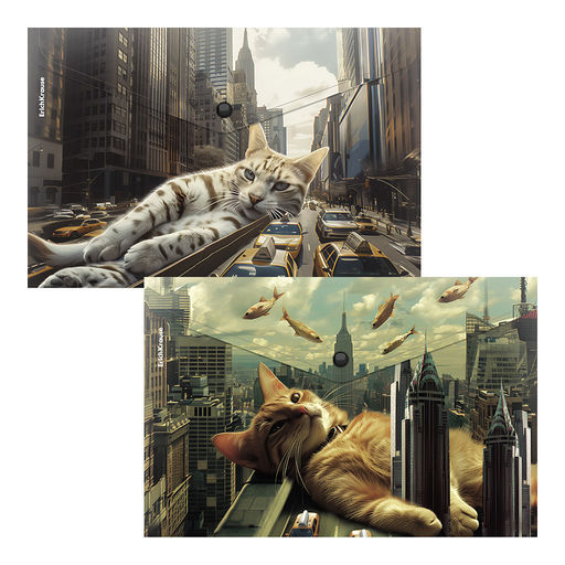 Цена за 12 шт. Папка-конверт на кнопке пластиковая ErichKrause Big City Cats, A4, ассорти (в пакете по 12 шт.)  фото 2