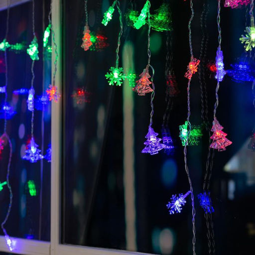 Гирлянда Бахрома 1.8?0.5 м с насадками Ёлки и снежинки, IP20, прозрачная нить, 48 LED, свечение мульти (RG/RB), мигание, 220 В - Luazon lighting фото 2