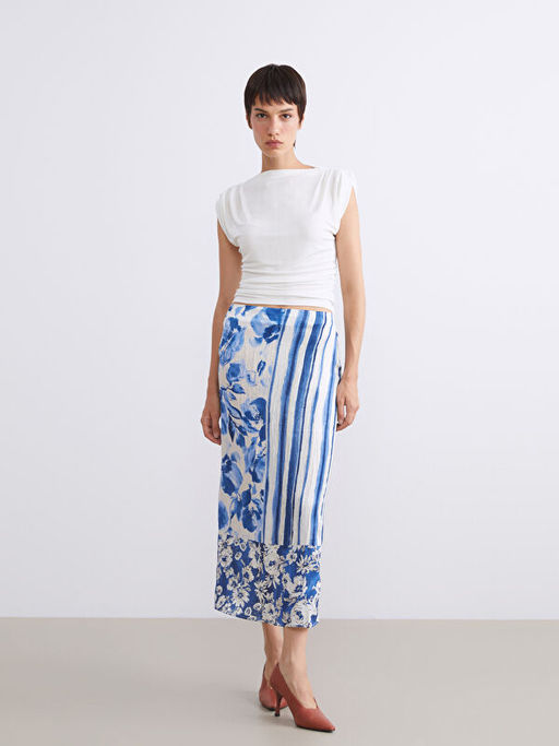 Beli Fermuarl? ?i?ekli Y?rtma?l? Saten Etek