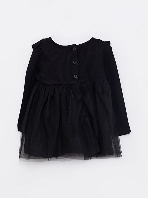 Bisiklet Yaka Uzun Kollu Bask?l? K?z Bebek Elbise ve Sa? Band? 2li Tak?m - Waikiki фото 2