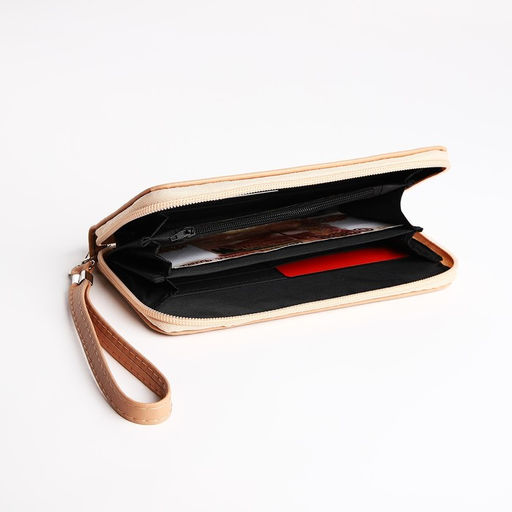 Кошелёк женский на молнии с ремешком, 19.5×2.5×10 см, однотонный, бежевый