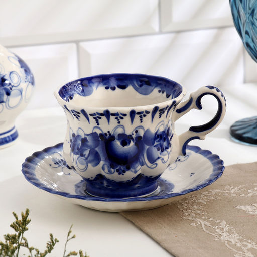 Чайная гжель Шатер, бело-синий,керамика,