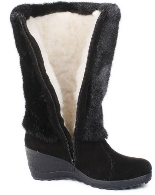 Унты женские на литой подошве. Черные. Замша. Мех норка черная. Молния. - Roshva фото 6