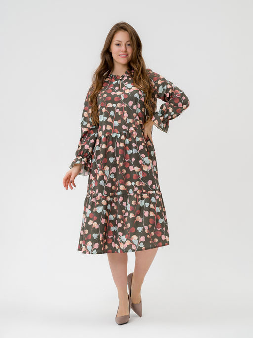 Платье с ярусами и рюшей хаки - Odis фото 11