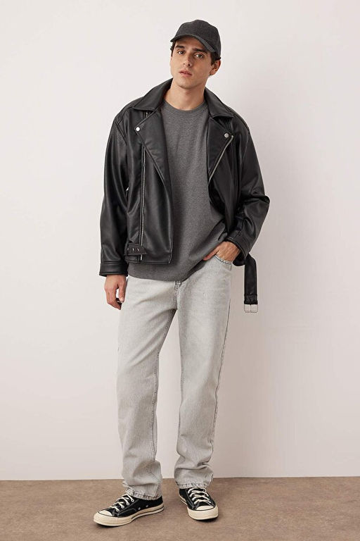 Gri Baggy /Bol Kesim Kot Pantolon Jeans TMNAW24JE00027 - Trendyolmilla фото 2