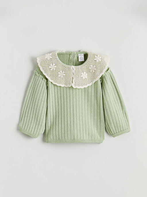 Bebe Yaka Desenli Uzun Kollu K?z Bebek Bluz ve Tayt Tak?m 2li