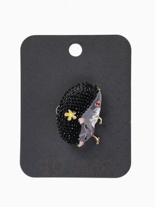 Брошь «Ежик» с цветами, цвет серый в серебре