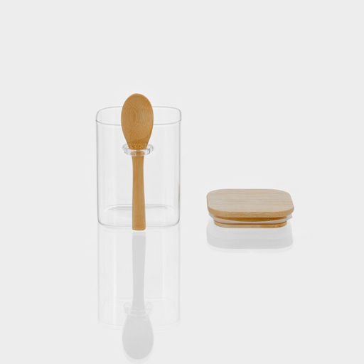 Банка для сыпучих BellaTenero «Эко», 500 мл, 10.5×8.2×10.5 см, с бамбуковой крышкой и ложкой, стекло, прозрачная