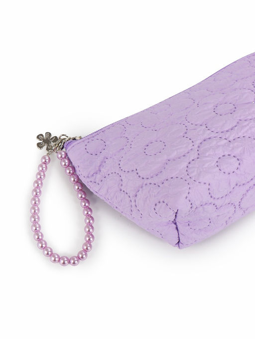 Косметичка женская «Цветочки», на молнии, ручка из бусин, сиреневая