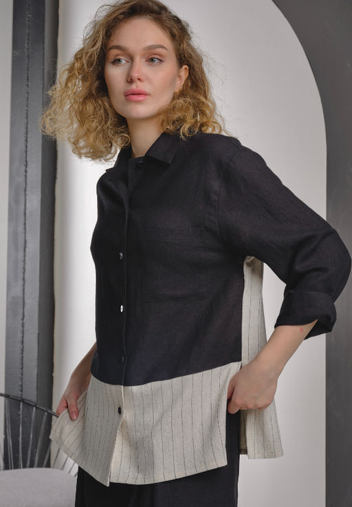 70% ЛЁН+30% ВИСКОЗА стильная комбинированная рубашка