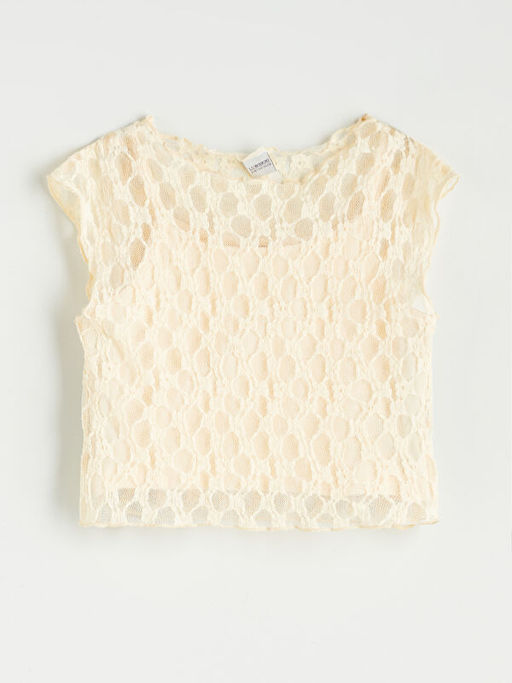 Bisiklet Yaka Dantel Detayl? K?z ?ocuk Bluz ve Etek