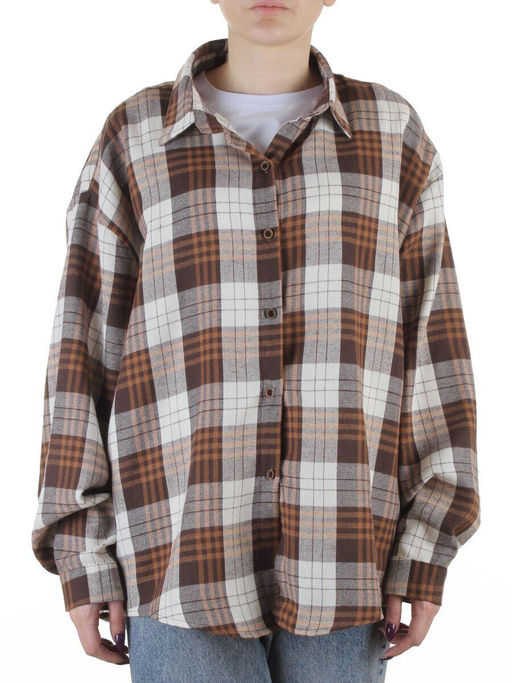 C603 BROWN/BEIGE Рубашка женская оверсайз (95% хлопок, 5% спандекс)