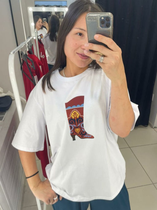 256 Оверсайз футболка с принтом Сапожок, белый - Knitka wear фото 2