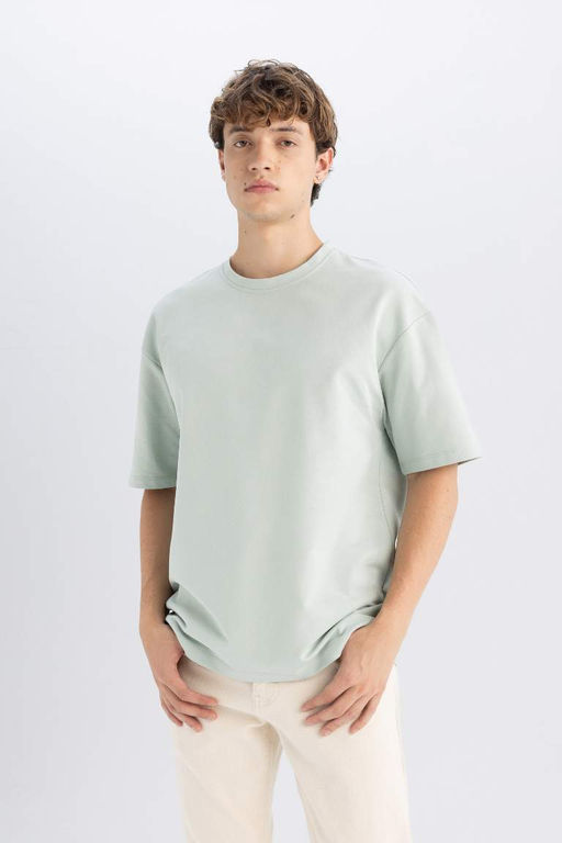 Базовая футболка свободного кроя с круглым вырезом и короткими рукавами - Defacto фото 4