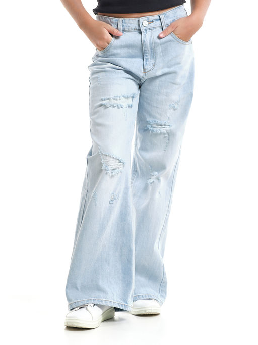 Джинсы клеш рваные для весны и лета 33-1053 св.голубой - Mini maxi фото 22
