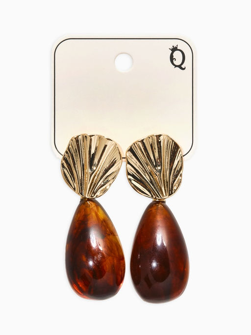 Серьги акрил «Веер с каплей», коричневые в золоте