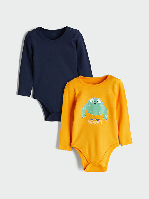 Bisiklet Yaka Uzun Kol Bask?l? Erkek Bebek ??t??tl? Body 2li