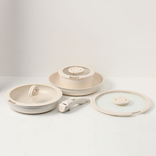 Набор посуды для приготовления со съемной ручкой smart ceramic, 7 предметов, цвета топленого молокатермо