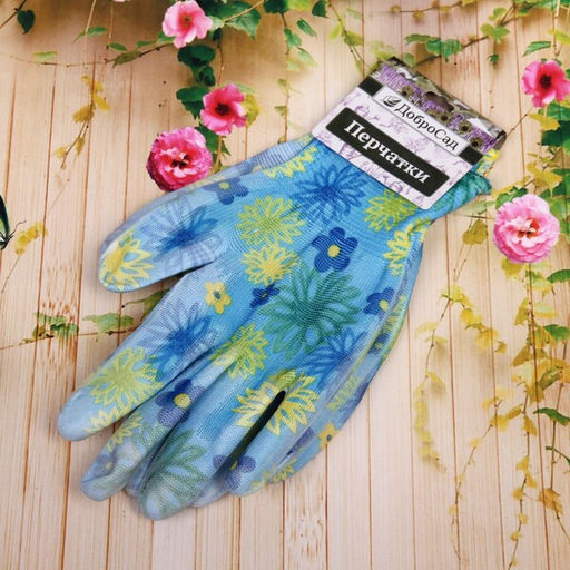 Цена за 12 шт. Перчатки нейлоновые "Фантазия-Васильки" с ПВХ покрытием полуоблитые 8 р-р ДоброСад