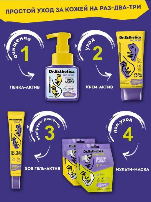 Пузырьковая мульти-маска PINK&GREEN 6+6 г DR. ESTHETICA NO ACNE TEENS  фото 11