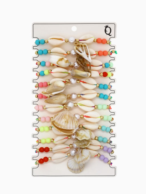 Цена за 12 шт. Браслет на нити «QF. Ассорти. Ракушки», d=7 см, разноцветный в золоте