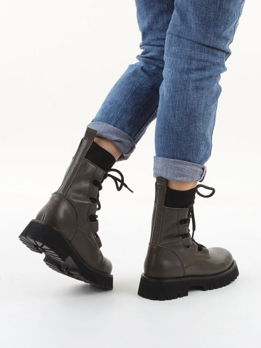 01-XKL21-195R DK. GREEN Ботинки демисезонные женские (натуральная кожа, байка)