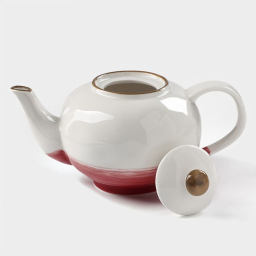 Заварочный чайник Доляна «Космос», 600 мл, фарфор, белый, красный