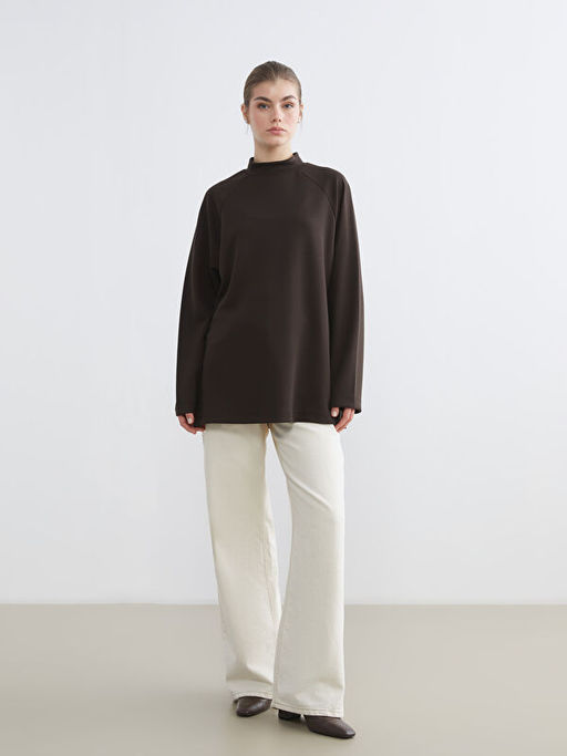 Dik Yaka Oversize Kad?n Sweatshirt Tunik